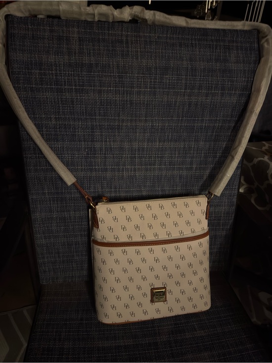 Dooney & Bourke Handbags - Dooney & Bourke Cream Logo Crossbody with Brown Trim